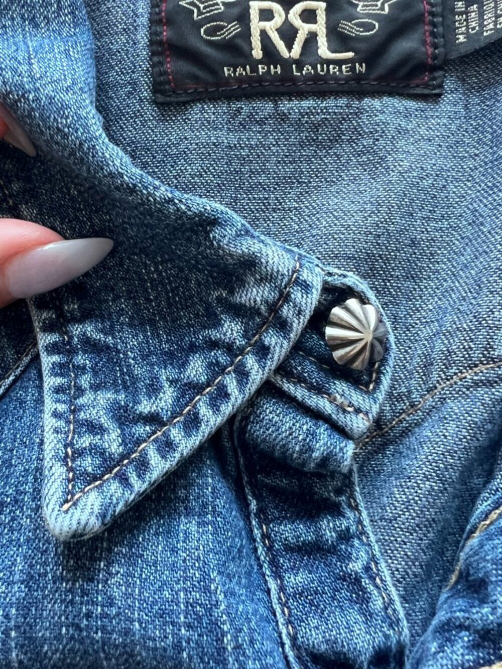 RRL Mens Denim Buffalo Western Workshirt - Picture 7 of 10